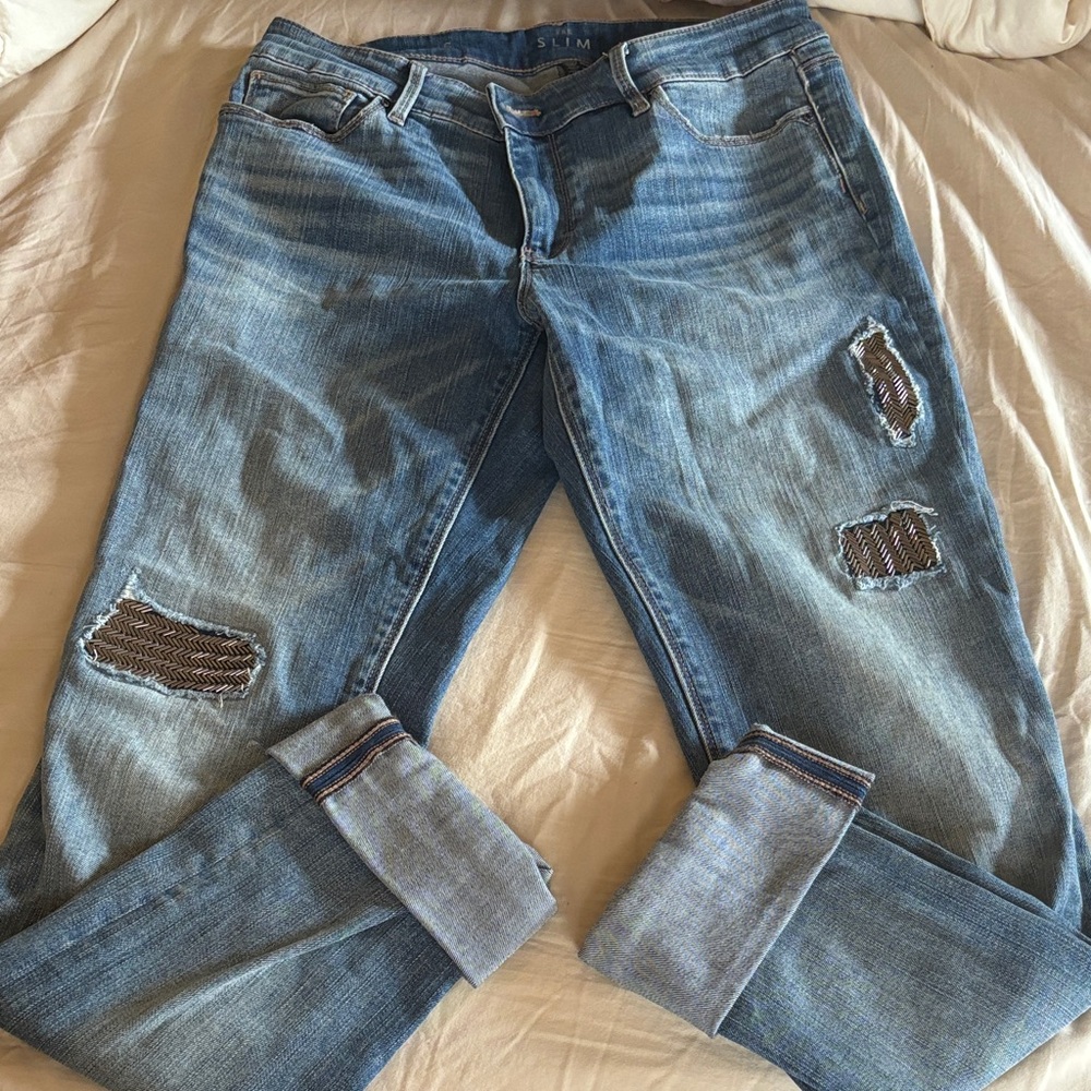 White House Black Market Blue Distressed Skinny Jeans